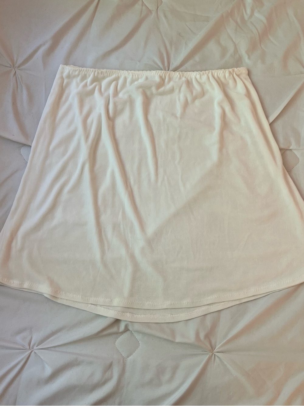 White handmade flowy midi skirt with cream elastic waistband